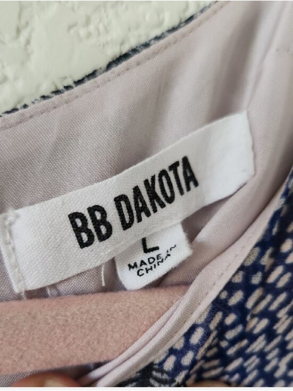 BB Dakota Blue and Cream Patchwork Peplum Blouse - Picture 3 of 3